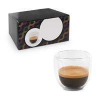 Kit Café Personalizado com 2 Copos de Vidro Borossilicato Parede Dupla – Brinde Corporativo Premium