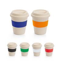 Copo de Viagem Personalizado em Fibra de Bambu com Tampa e Silicone 380 mL - Brinde Corporativo Sustentável