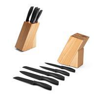 Kit Personalizado com Suporte para Facas em Madeira de Pinho e Conjunto de Facas em Aço Inox