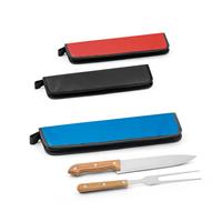 Kit churrasco em estojo em 210D com 2 utensílios em aço inox e madeira seringueira - 94138