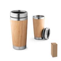 Copo Térmico de Viagem Personalizado 500ml em Aço Inox e Bambu - Copo Térmico Corporativo Sustentável