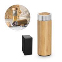 Garrafa Térmica Personalizada em Aço Inox Reciclado 430ml com Bambu e Infusor – Brinde Corporativo Sustentável Premium