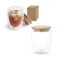 ECUADOR L. Copo em vidro isotérmico (borossilicato), térmico com parede dupla isolada a ar e tampa em bambu 350 mL - 947