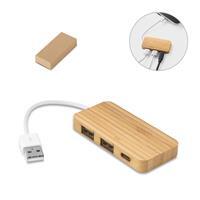 Hub USB Personalizado em Bambu com 2 Portas USB-A e 1 USB-C – Brinde Corporativo Tecnológico Sustentável