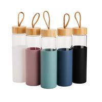 Garrafa de Vidro Borossilicato 750ml Personalizada com Tampa de Bambu e Luva de Silicone - Brinde Sustentável