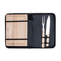 Kit Churrasco Personalizado 3 Peças com Tábua de Madeira e Estojo Nylon – Faca, Garfo e Tábua Brinde Corporativo Premium