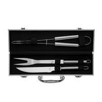 Kit Churrasco Personalizado 3 Peças em Aço Inox com Maleta de Alumínio – Faca 6”, Garfo e Pegador Brinde Corporativo