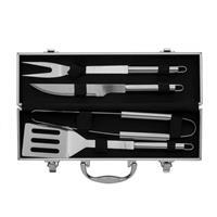 Kit Churrasco Personalizado 4 Peças em Maleta de Alumínio com Trava – Brinde Corporativo Premium Compacto em Inox