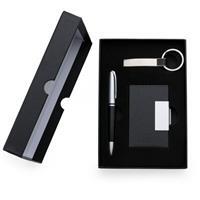 Kit Executivo Personalizado Premium 3 Peças com Estojo – Caneta Metal, Porta Cartão e Chaveiro para Brinde Corporativo