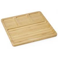 Petisqueira Quadrada Personalizada em Bambu 28x28 com 4 Divisórias – Brinde Corporativo Gourmet Sustentável