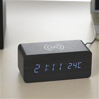 Relógio Digital Personalizado em Madeira com Carregamento por Indução – Brinde Corporativo Premium