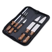 Kit Churrasco Personalizado 5 Peças Inox com Cabo Madeira Sintética e Estojo Nylon – Facas, Garfo e Chaira Brinde