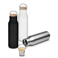 Garrafa Térmica Inox 600ml Personalizada com Tampa de Bambu e Alça Metálica – Squeeze Corporativo Premium