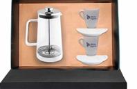 Kit Café - 1 Cafeteira Italiana Inox, 2 Xícaras e 2 Pires
