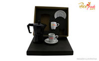 Kit Café - 1 Cafeteira Italiana, 2 Xícaras e 2 Pires