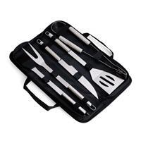 Kit Churrasco Personalizado 5 Peças Inox com Estojo Nylon – Faca 6”, Garfo, Espátula, Pegador e Pincel Silicone Brinde