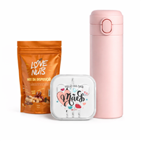 Kit Presente com Mix de Nuts, Fone Estéreo e Garrafa Térmica 400ml
