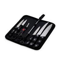 Kit Churrasco Personalizado 7 Peças Inox com Estojo Nylon – Facas Chef, Desossa, Fatiar, Legumes, Chaira e Tesoura