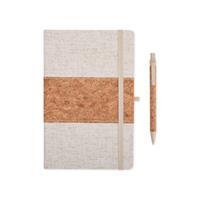 Kit Caderneta Personalizada A5 em Linho e Cortiça com Caneta Sustentável – Brinde Corporativo Ecológico Premium
