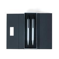 Conjunto Personalizado Caneta e Lapiseira Triangular com Estojo e Placa para Gravação – Brinde Corporativo Moderno