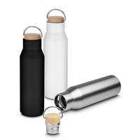 Garrafa Térmica Inox 600ml Personalizada com Tampa em Bambu e Alça Metálica – Squeeze Corporativo Premium Fosco