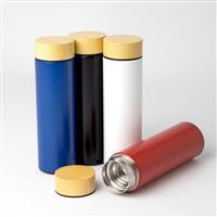 Garrafa Térmica Personalizada 450ml Inox com Infusor e Tampa com Detalhe Madeira