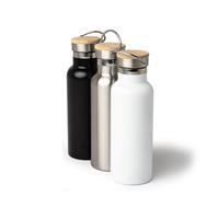 Garrafa Térmica Inox 500ml Personalizada com Tampa em Inox e Detalhe em Bambu – Squeeze Corporativo Premium