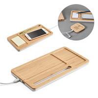 Organizador de Mesa Personalizado em Bambu com Carregador Wireless 15W e Hub USB – Brinde Corporativo Tecnológico