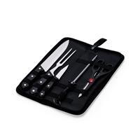 Kit Churrasco Personalizado 5 Peças Inox com Estojo Nylon – Faca Chef 7”, Faca Legumes, Garfo, Chaira e Tesoura Brinde