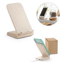 Suporte para Celular Personalizado com Carregador Wireless 15W em Fibra de Palha de Trigo – Brinde Corporativo Sustentáv