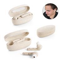 Fone de Ouvido Bluetooth True Wireless Sustentável Personalizado em Fibra de Palha de Trigo