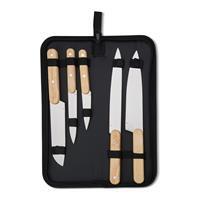 Kit Facas Churrasco Personalizado 5 Peças Inox com Cabo de Madeira e Estojo Nylon – Brinde Corporativo Premium