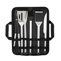 Kit Churrasco Personalizado 6 Peças Inox com Estojo Nylon – Espátula, Garfo, Pegador, Pincel e Escova para Grelha Brinde