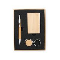 Kit Executivo Sustentável Personalizado com Porta Cartão, Caneta e Chaveiro em Bambu – Brinde Corporativo Premium