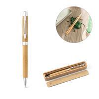 Caneta Esferográfica Personalizada em Bambu com Escrita Azul e Estojo Sustentável