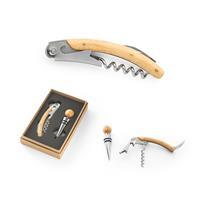 Kit Vinho Sustentável em Metal e Bambu com Saca-Rolhas e Salva-Gotas