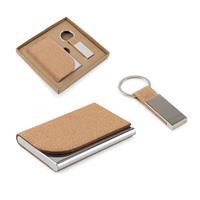 Kit Porta-Cartões e Chaveiro Personalizado em Cortiça e Metal - Brinde Corporativo Sustentável Premium