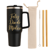 Kit Ecológico Caneca Térmica com Canudo de Bambu