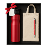 Kit Sustentável com Squeeze Inox, Caneta e Sacola Algodão