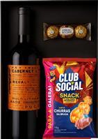 Kit Presente com Vinho Pucon, Biscoito Gourmet e Ferrero Rocher Personalizado