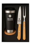 Kit Churrasco com Faca, Garfo, Copo Térmico e Porta-Copo