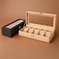 Porta-Relógios Personalizado para 6 Relógios com Visor de Vidro e Acabamento Texturizado – Brinde Corporativo Premium