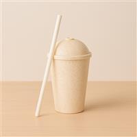 Copo Personalizado 450ml em Fibra de Madeira com Tampa e Canudo – Copo Sustentável Corporativo