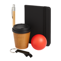 Kit Ecológico com Copo, Caderneta, Caneta, Abridor e Antiestresse
