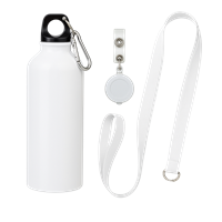 Kit Corporativo com Garrafa, Porta-Crachá e Cordão