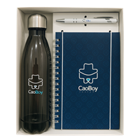 Kit Corporativo com Garrafa 700ml, Caneta Metal Touch e Caderno Personalizado