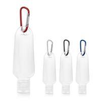 Frasco Personalizado para Álcool Gel 50 mL em PETG com Mosquetão – Brinde Corporativo