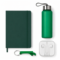 Kit Onboarding Útil com Garrafa, Fone P2, Chaveiro Abridor de Garrafa e Caderno A5
