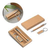 Kit Personalizado Corporativo com Esferográfica e Chaveiro em Metal com Acabamento em Cortiça Sustentável